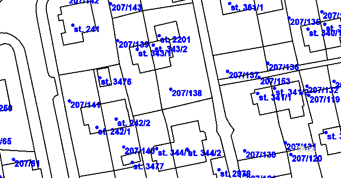 Parcela st. 207/138 v KÚ Sezimovo Ústí, Katastrální mapa
