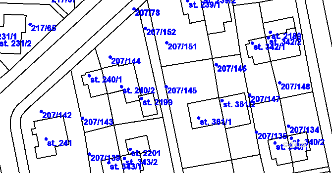 Parcela st. 207/145 v KÚ Sezimovo Ústí, Katastrální mapa