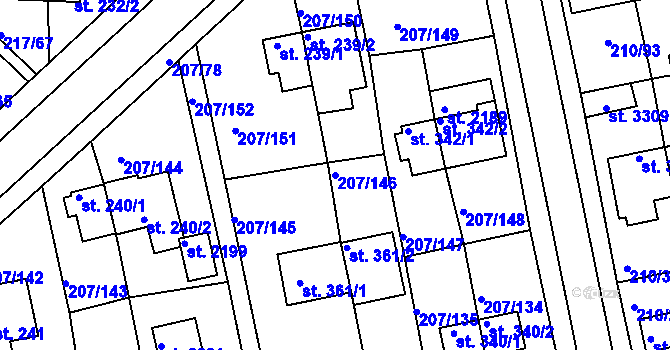 Parcela st. 207/146 v KÚ Sezimovo Ústí, Katastrální mapa