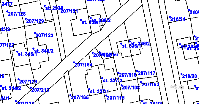 Parcela st. 207/156 v KÚ Sezimovo Ústí, Katastrální mapa
