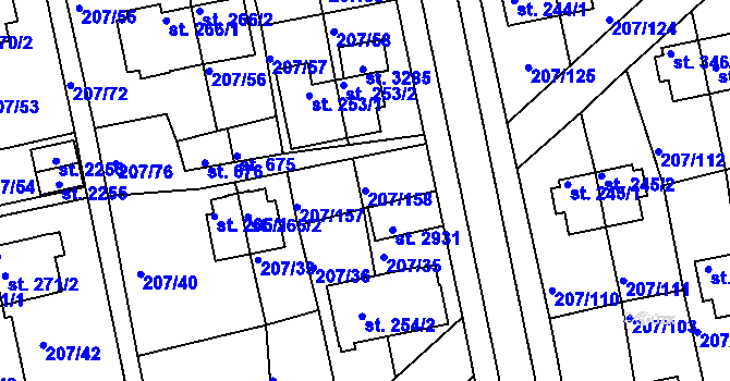 Parcela st. 207/158 v KÚ Sezimovo Ústí, Katastrální mapa
