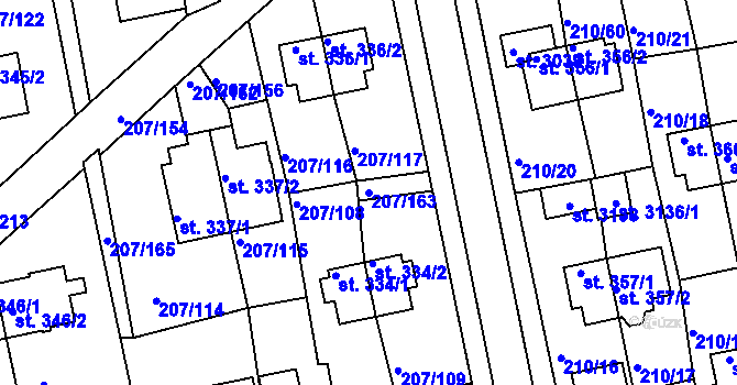 Parcela st. 207/163 v KÚ Sezimovo Ústí, Katastrální mapa