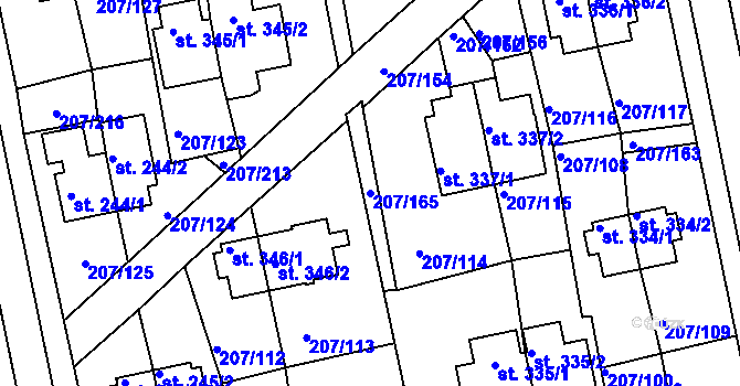 Parcela st. 207/165 v KÚ Sezimovo Ústí, Katastrální mapa