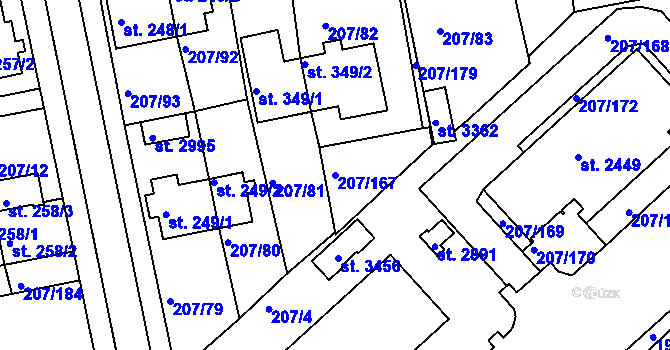 Parcela st. 207/167 v KÚ Sezimovo Ústí, Katastrální mapa