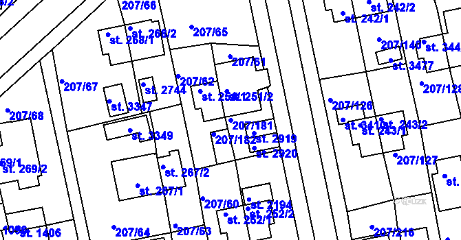 Parcela st. 207/181 v KÚ Sezimovo Ústí, Katastrální mapa