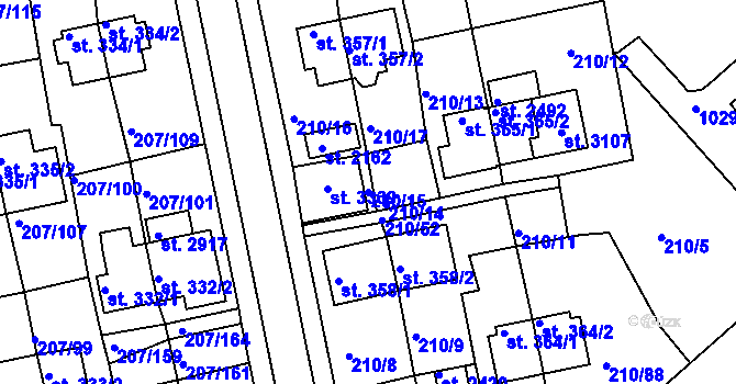Parcela st. 210/15 v KÚ Sezimovo Ústí, Katastrální mapa