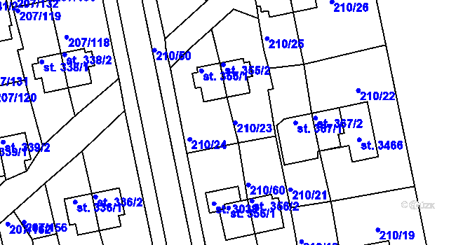 Parcela st. 210/23 v KÚ Sezimovo Ústí, Katastrální mapa