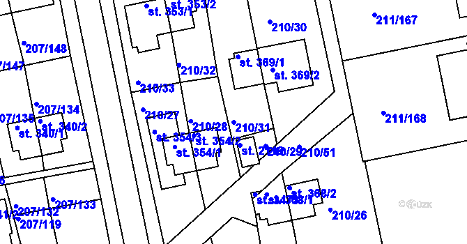Parcela st. 210/31 v KÚ Sezimovo Ústí, Katastrální mapa