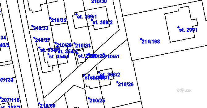 Parcela st. 210/51 v KÚ Sezimovo Ústí, Katastrální mapa
