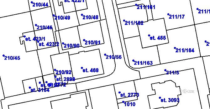 Parcela st. 210/56 v KÚ Sezimovo Ústí, Katastrální mapa