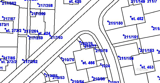 Parcela st. 210/76 v KÚ Sezimovo Ústí, Katastrální mapa