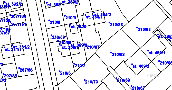 Parcela st. 210/87 v KÚ Sezimovo Ústí, Katastrální mapa