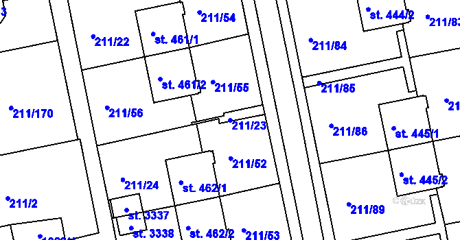 Parcela st. 211/23 v KÚ Sezimovo Ústí, Katastrální mapa