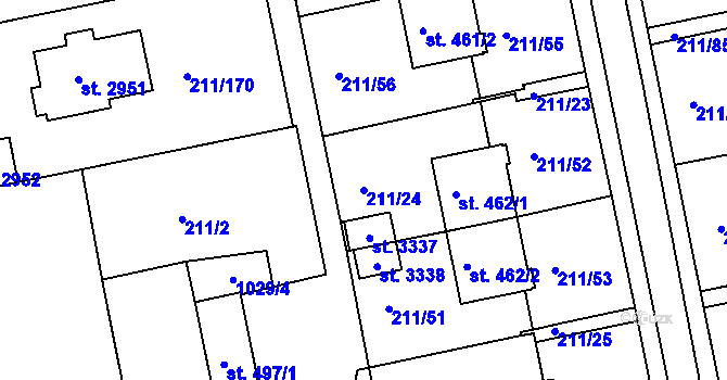 Parcela st. 211/24 v KÚ Sezimovo Ústí, Katastrální mapa