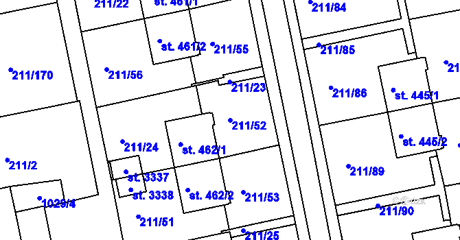 Parcela st. 211/52 v KÚ Sezimovo Ústí, Katastrální mapa