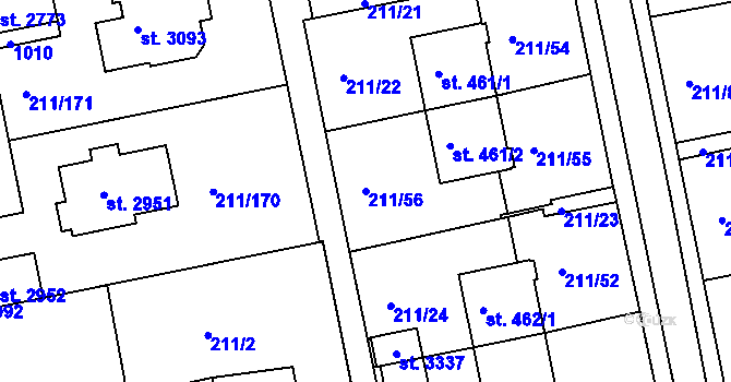 Parcela st. 211/56 v KÚ Sezimovo Ústí, Katastrální mapa