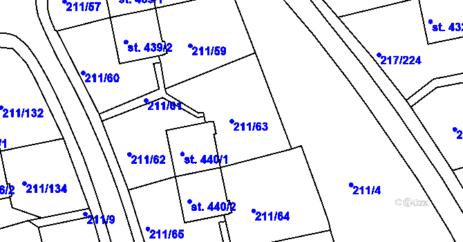Parcela st. 211/63 v KÚ Sezimovo Ústí, Katastrální mapa