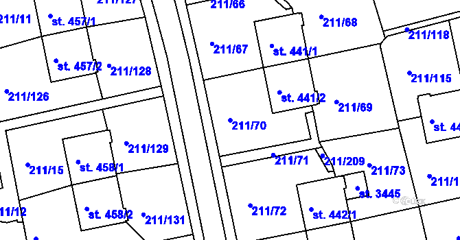 Parcela st. 211/70 v KÚ Sezimovo Ústí, Katastrální mapa