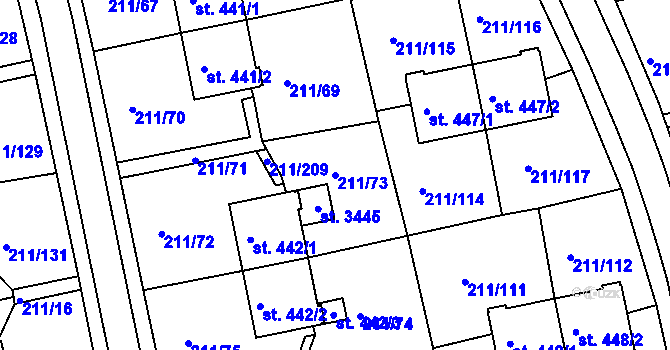 Parcela st. 211/73 v KÚ Sezimovo Ústí, Katastrální mapa