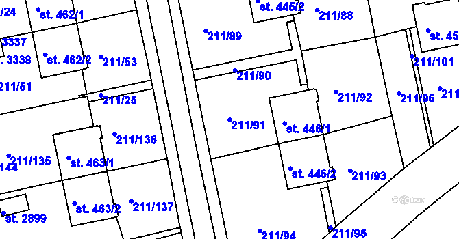 Parcela st. 211/91 v KÚ Sezimovo Ústí, Katastrální mapa