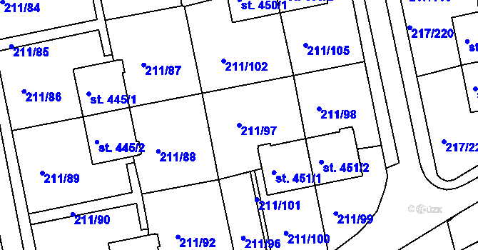 Parcela st. 211/97 v KÚ Sezimovo Ústí, Katastrální mapa