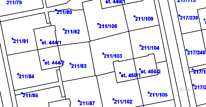 Parcela st. 211/103 v KÚ Sezimovo Ústí, Katastrální mapa