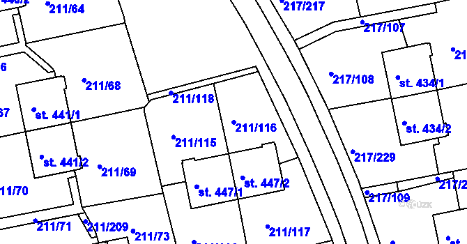 Parcela st. 211/116 v KÚ Sezimovo Ústí, Katastrální mapa