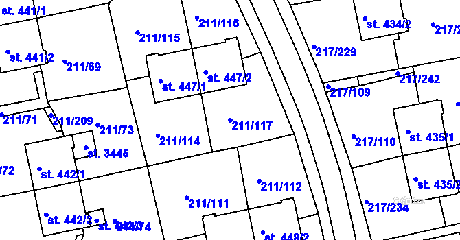 Parcela st. 211/117 v KÚ Sezimovo Ústí, Katastrální mapa