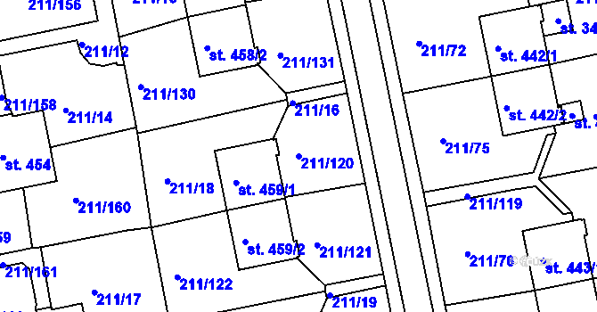 Parcela st. 211/120 v KÚ Sezimovo Ústí, Katastrální mapa