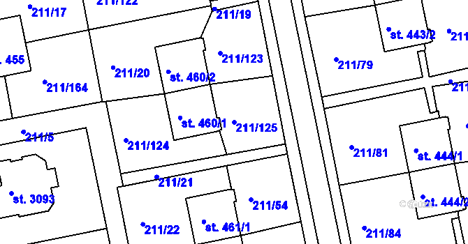 Parcela st. 211/125 v KÚ Sezimovo Ústí, Katastrální mapa