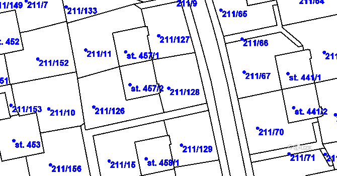 Parcela st. 211/128 v KÚ Sezimovo Ústí, Katastrální mapa