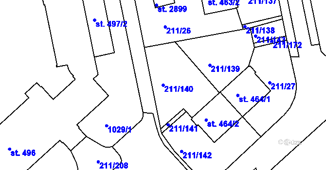 Parcela st. 211/140 v KÚ Sezimovo Ústí, Katastrální mapa