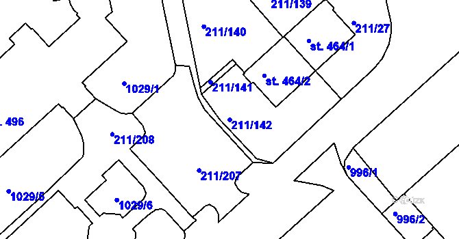 Parcela st. 211/142 v KÚ Sezimovo Ústí, Katastrální mapa