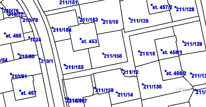Parcela st. 211/156 v KÚ Sezimovo Ústí, Katastrální mapa