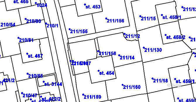 Parcela st. 211/158 v KÚ Sezimovo Ústí, Katastrální mapa