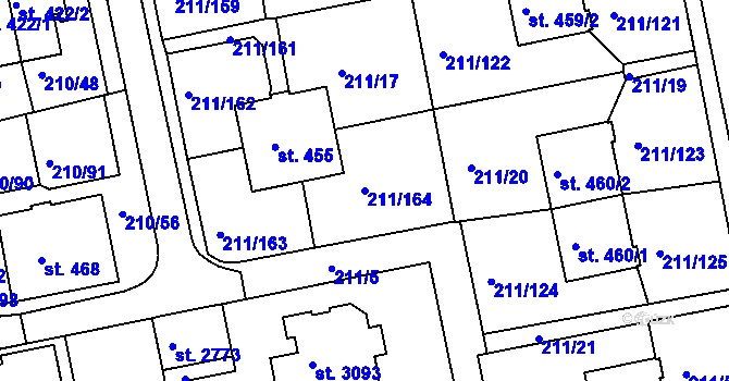 Parcela st. 211/164 v KÚ Sezimovo Ústí, Katastrální mapa