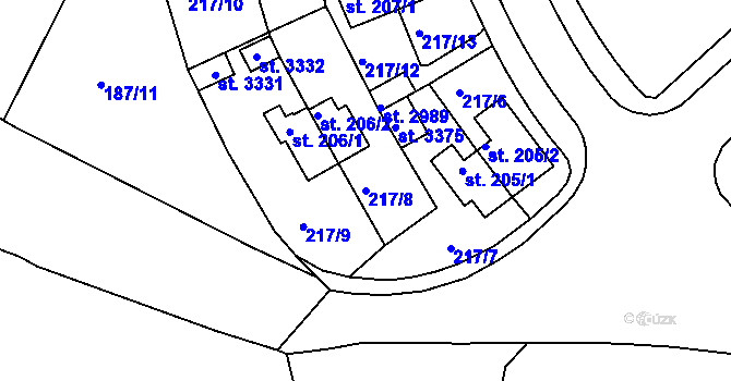 Parcela st. 217/8 v KÚ Sezimovo Ústí, Katastrální mapa