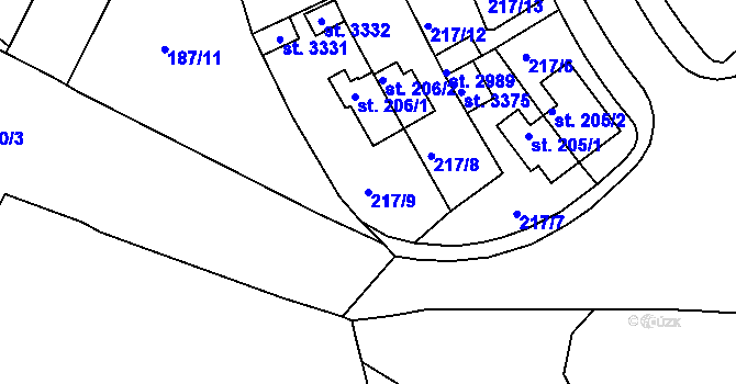 Parcela st. 217/9 v KÚ Sezimovo Ústí, Katastrální mapa