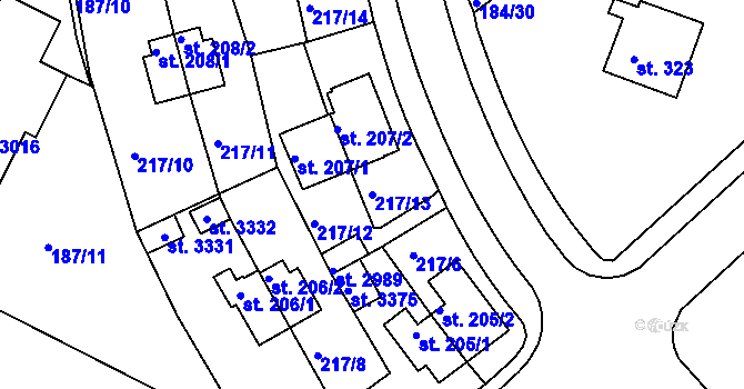Parcela st. 217/13 v KÚ Sezimovo Ústí, Katastrální mapa