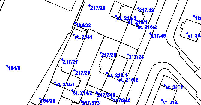 Parcela st. 217/25 v KÚ Sezimovo Ústí, Katastrální mapa