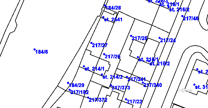 Parcela st. 217/26 v KÚ Sezimovo Ústí, Katastrální mapa
