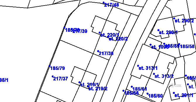 Parcela st. 217/38 v KÚ Sezimovo Ústí, Katastrální mapa
