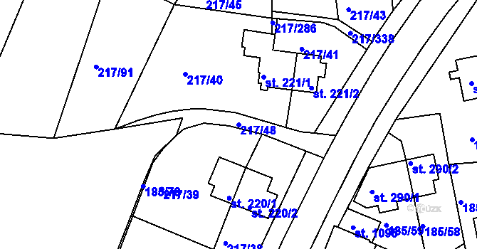 Parcela st. 217/48 v KÚ Sezimovo Ústí, Katastrální mapa