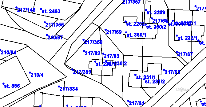 Parcela st. 217/63 v KÚ Sezimovo Ústí, Katastrální mapa