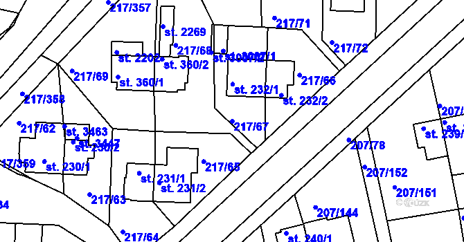 Parcela st. 217/67 v KÚ Sezimovo Ústí, Katastrální mapa