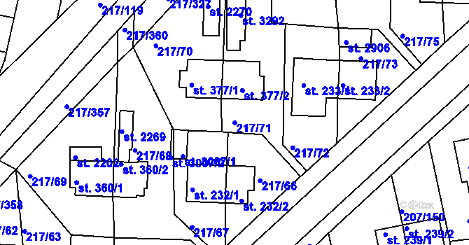 Parcela st. 217/71 v KÚ Sezimovo Ústí, Katastrální mapa
