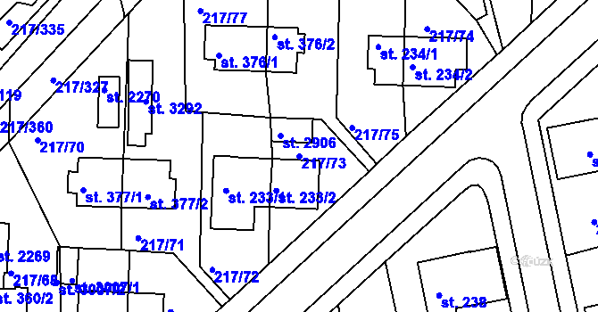 Parcela st. 217/73 v KÚ Sezimovo Ústí, Katastrální mapa