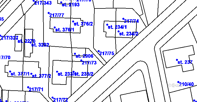 Parcela st. 217/75 v KÚ Sezimovo Ústí, Katastrální mapa