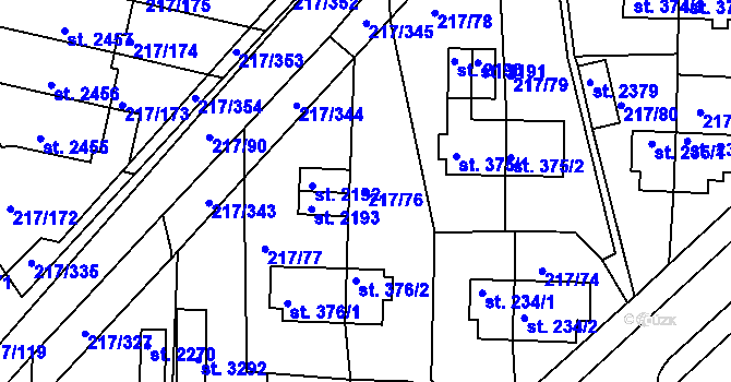 Parcela st. 217/76 v KÚ Sezimovo Ústí, Katastrální mapa