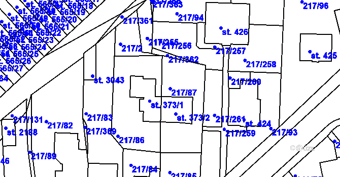 Parcela st. 217/87 v KÚ Sezimovo Ústí, Katastrální mapa